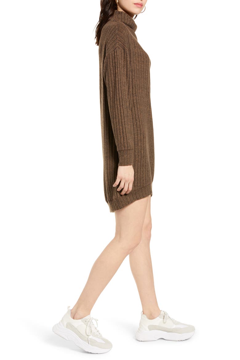 Funnel Neck Rib Dress, Alternate, color, PECAN