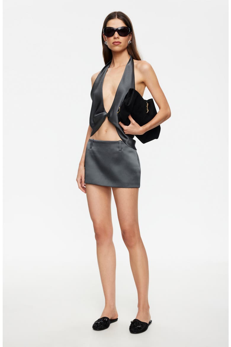 Poise Satin Miniskirt, Alternate, color, DARK OLIVE