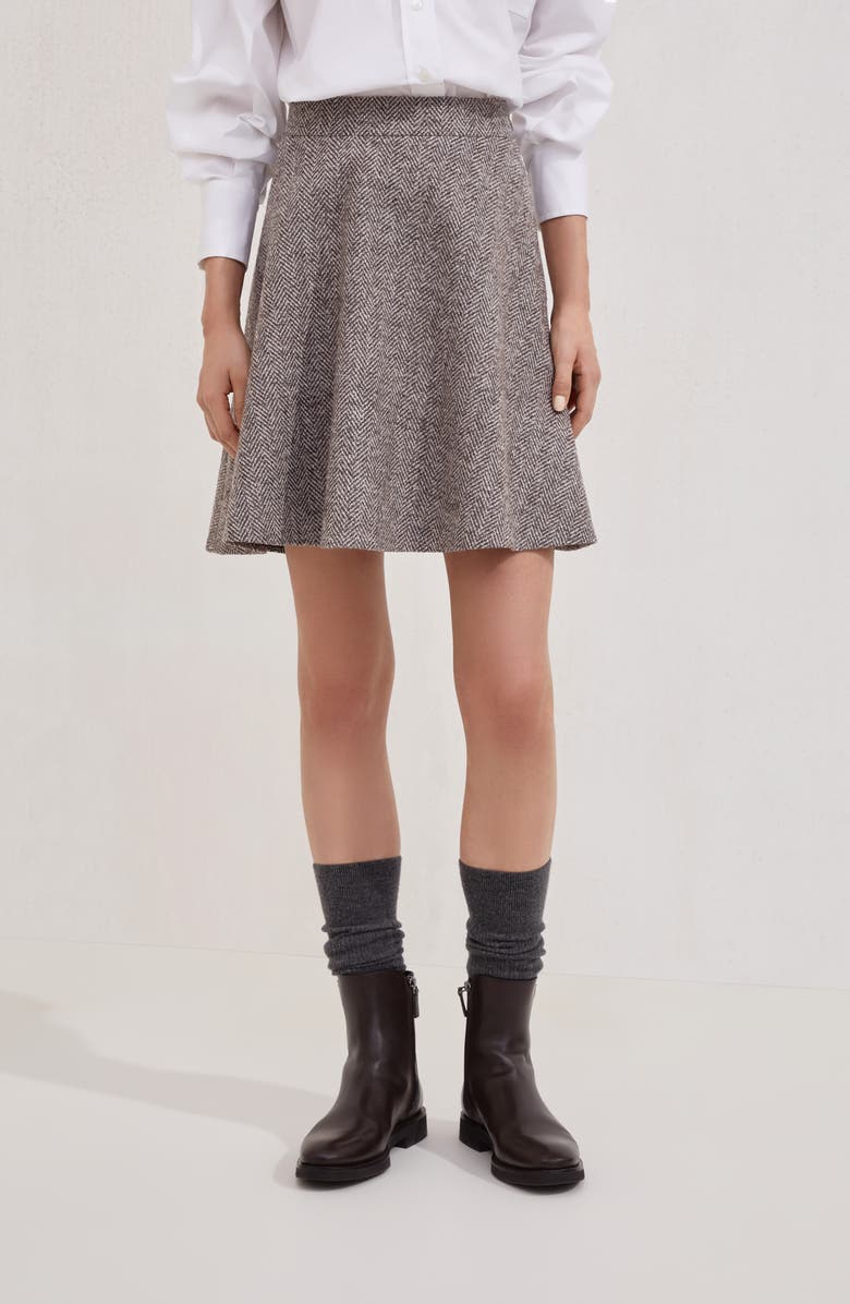 Brunello Cucinelli Chevron tweed circle miniskirt, Alternate, color, Light Brown