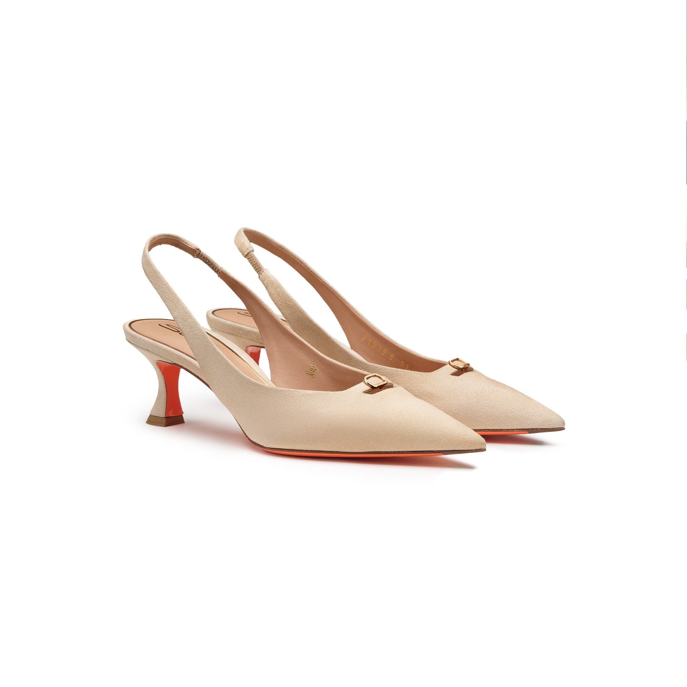 Santoni Women's Suede Leather Mid-Heel Slingback, Main, color, Natural