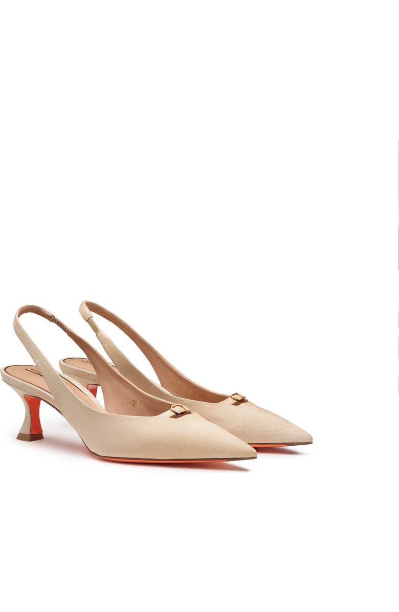 Santoni Women's Suede Leather Mid-Heel Slingback, Main, color, Natural