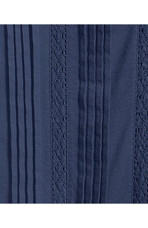 Lands' End Lightweight Jersey Lace Mix Long Sleeve Pintuck Top In Blue