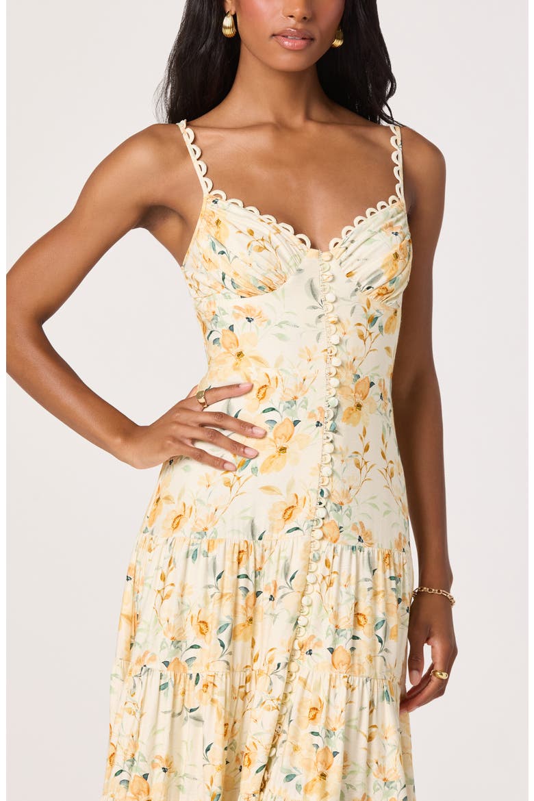 Tazia Floral Tiered Midi Dress, Alternate, color, YELLOW CREAM FLORAL