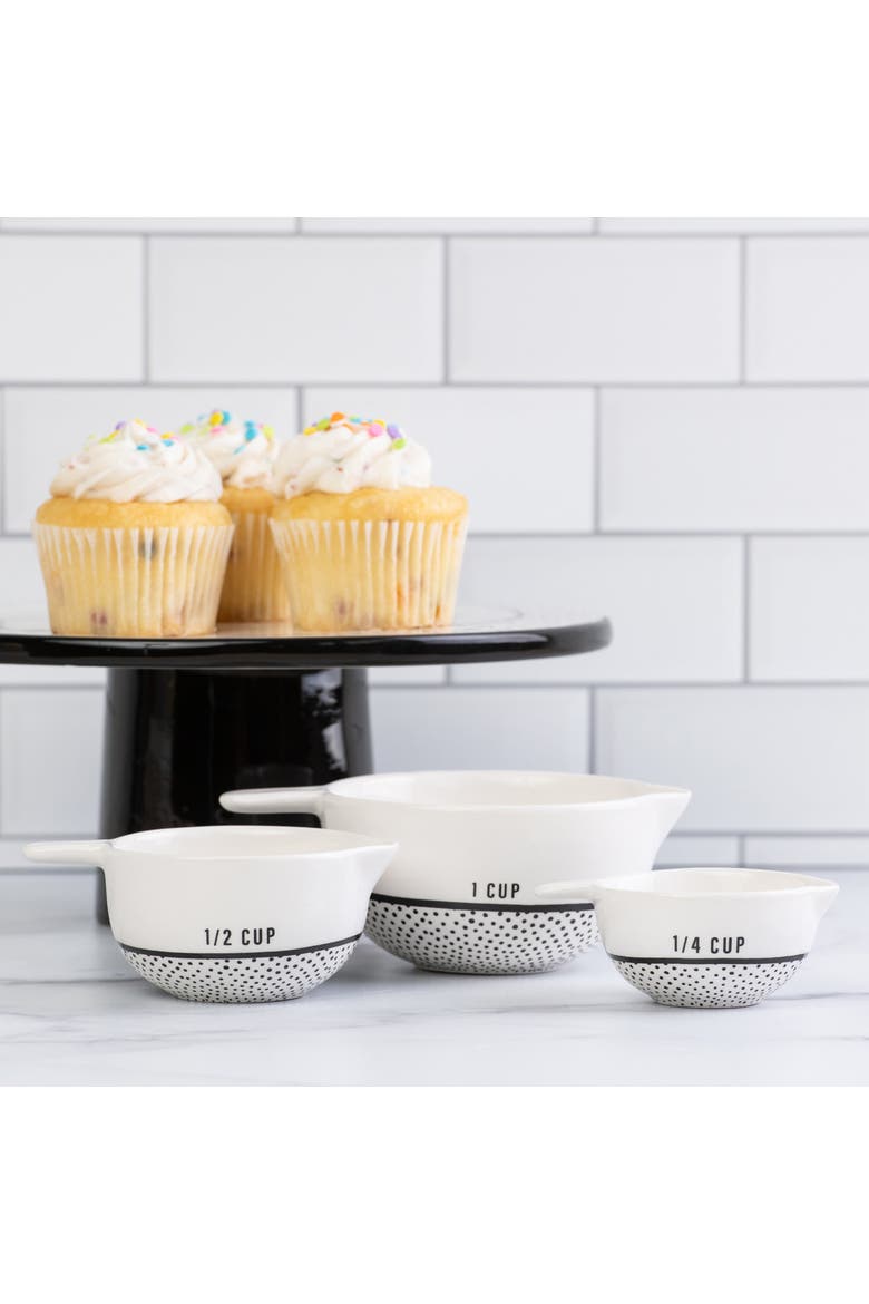 Dotted Cer Measuring Cups Set of 3 Ceramic White, Alternate, color, White
