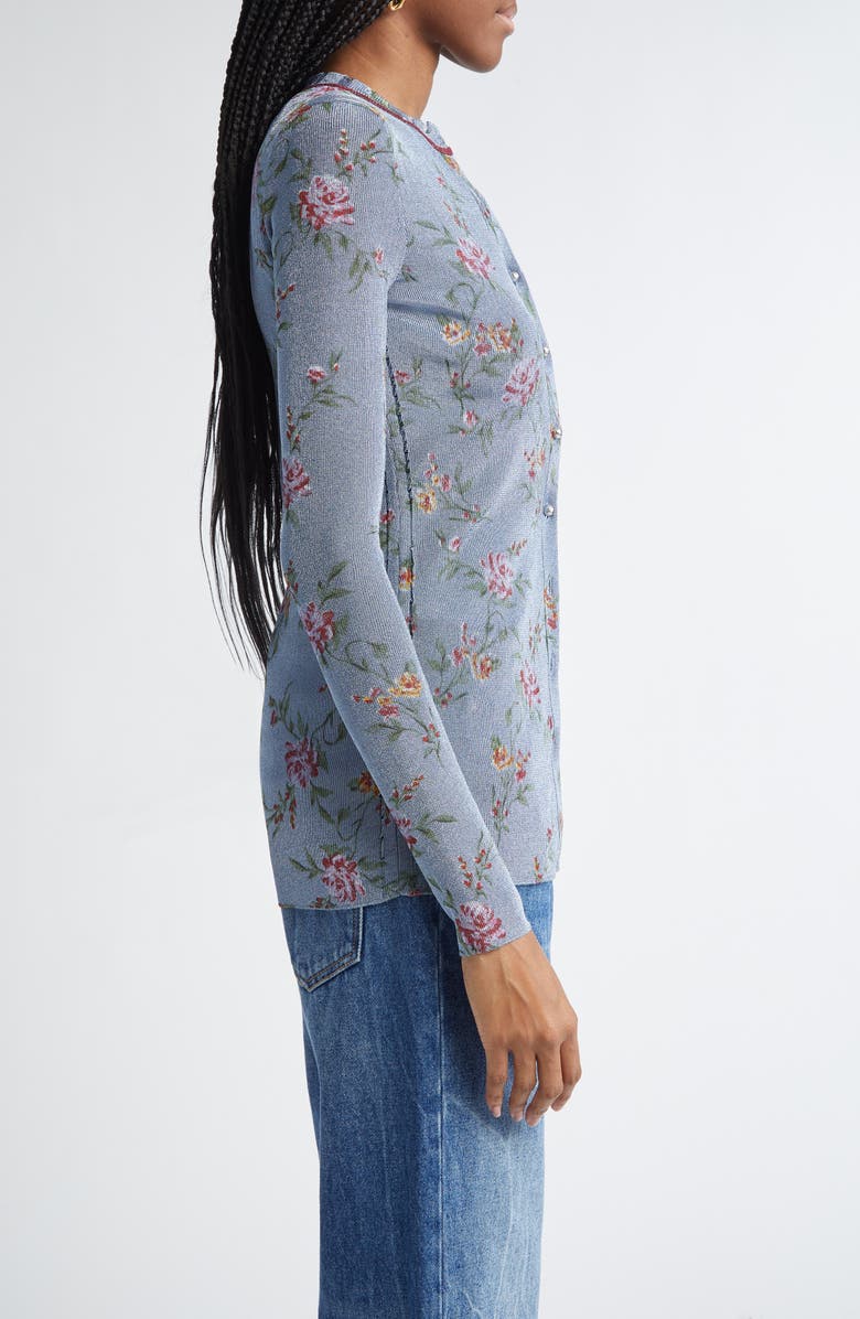 Rabanne Metallic Floral Cardigan, Alternate, color, 