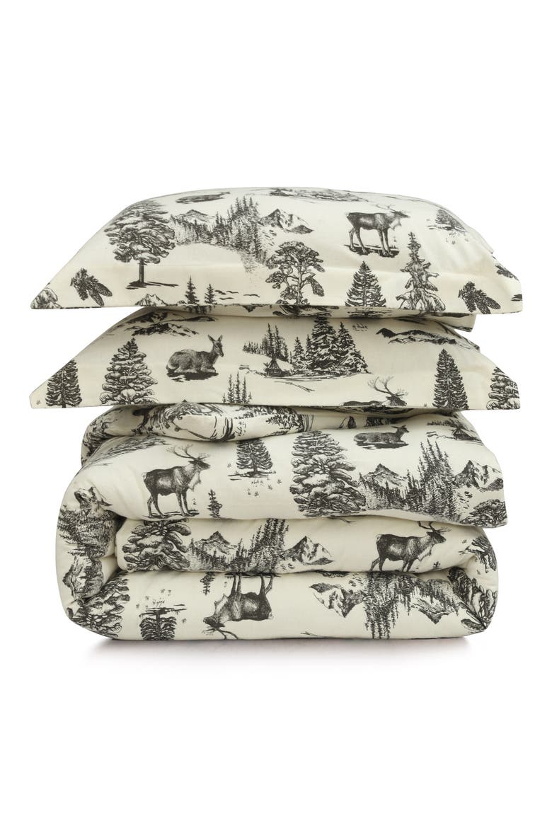 Mountain Toile Cotton Flannel Bedding Set, Main, color, CHARCOAL GREY
