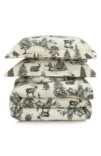 Azores Home Mountain Toile Cotton Flannel Bedding Set In Gray
