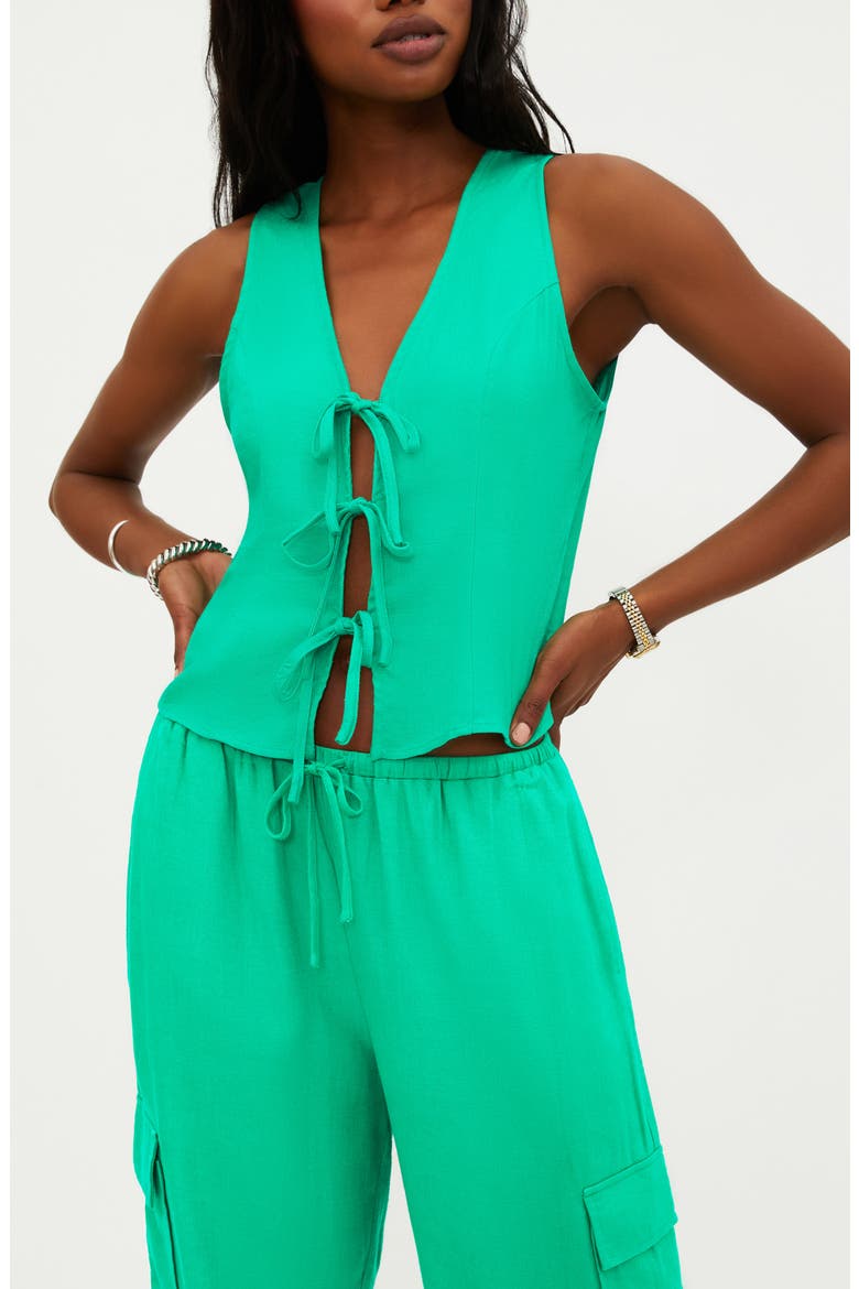 Arlowe Tie Front Vest, Main, color, MEDITERRANEAN MINT