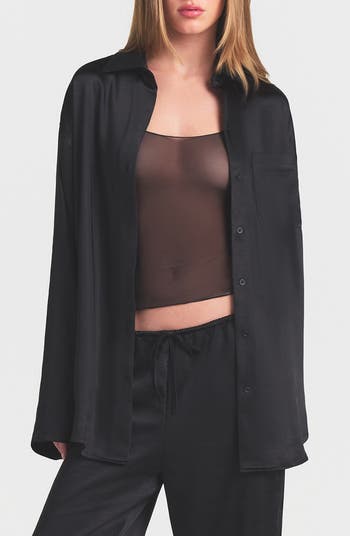 SKIMS Lightweight Stretch Satin Button-Up Shirt | Nordstrom