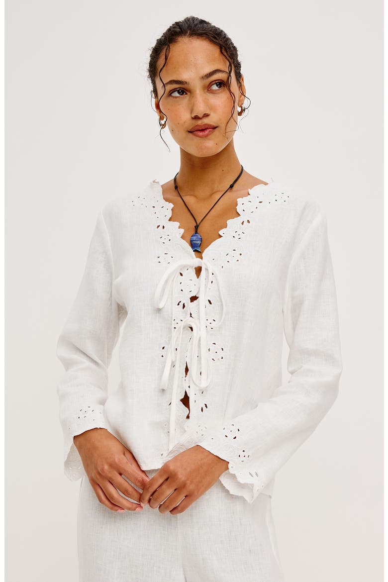 Fleur Eyelet Linen Shirt, Alternate, color, WHITE