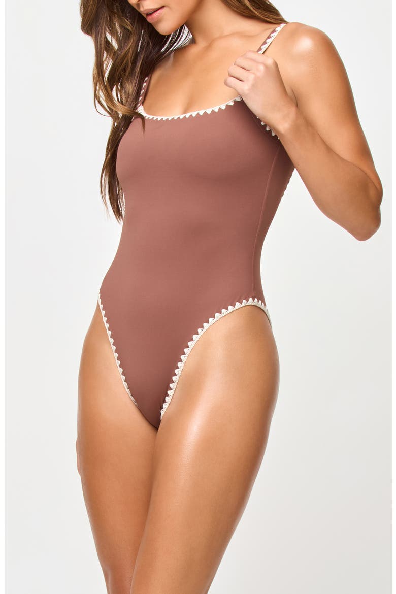 Nadia Low Back One-Piece Swimsuit, Alternate, color, CAFE / CREAM