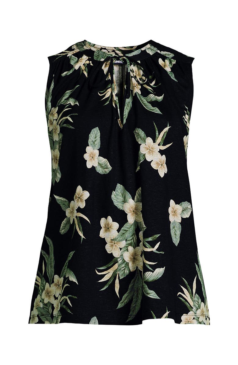 Lands' End Linen Blend Notch Neck Swing Tank Top, Alternate, color, Black Plumeria