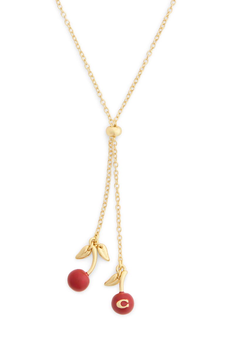 Cherry Bolo Necklace, Main, color, RED/ GOLD