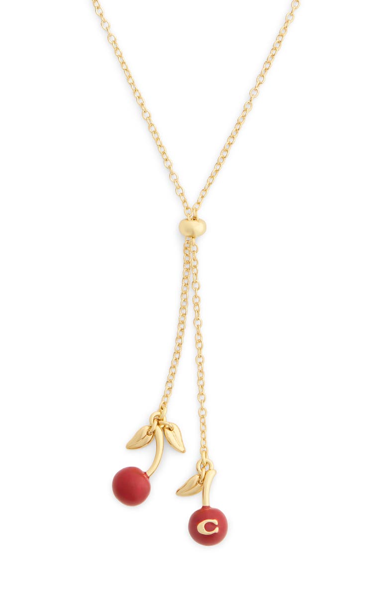 COACH Cherry Bolo Necklace, Main, color, Red/ Gold
