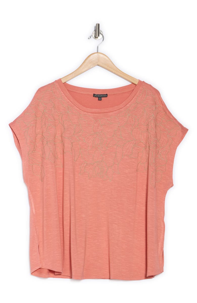 Adrianna Papell Floral Embroidered Shirt, Alternate, color, Desert Rose