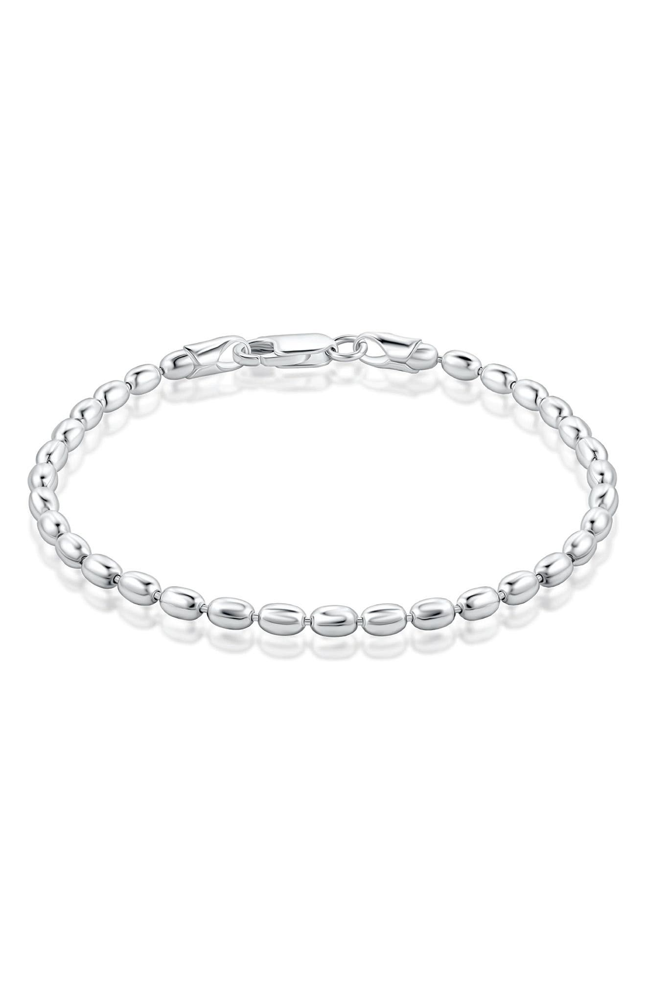BEST SILVER Sterling Silver Oval Beaded Bracelet
