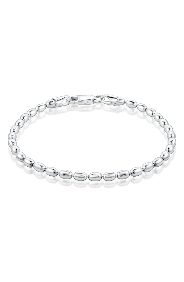 BEST SILVER Sterling Silver Oval Beaded Bracelet, Main, color, Silver