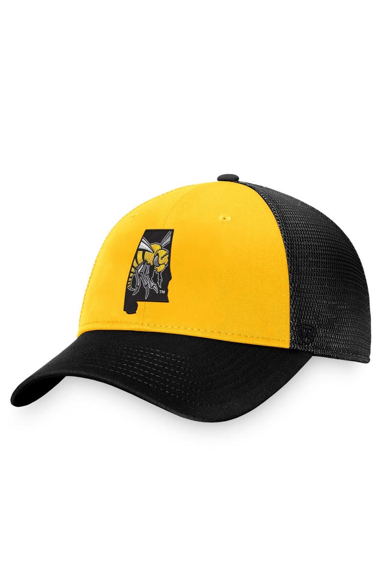 TOP OF THE WORLD Men's Top of the World Black/Gold Alabama State Hornets Origins Trucker Adjustable Hat, Alternate, color, Black