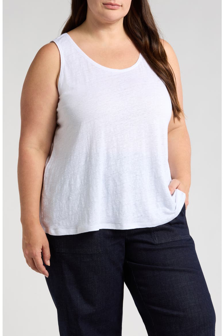 Scoop Neck Organic Linen Tank, Main, color, WHITE