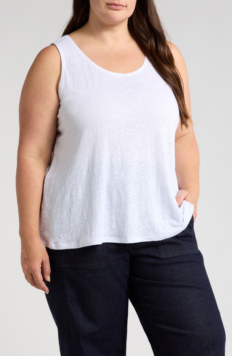 Eileen Fisher Scoop Neck Organic Linen Tank, Main, color, White