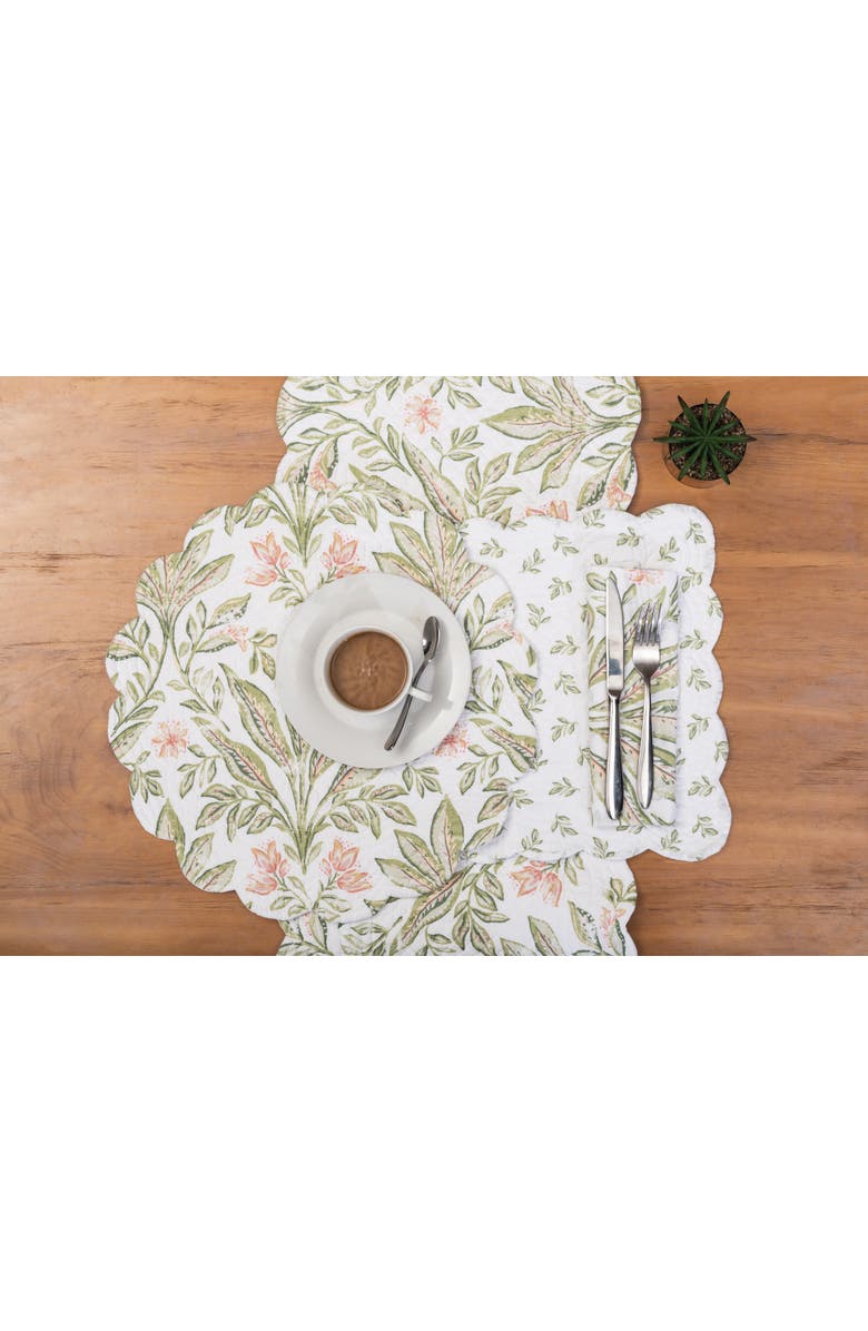 C&F Home Lana Palms Reversible Machine Washable Scallop Quilt Placemats Set of 6, Alternate, color, Green