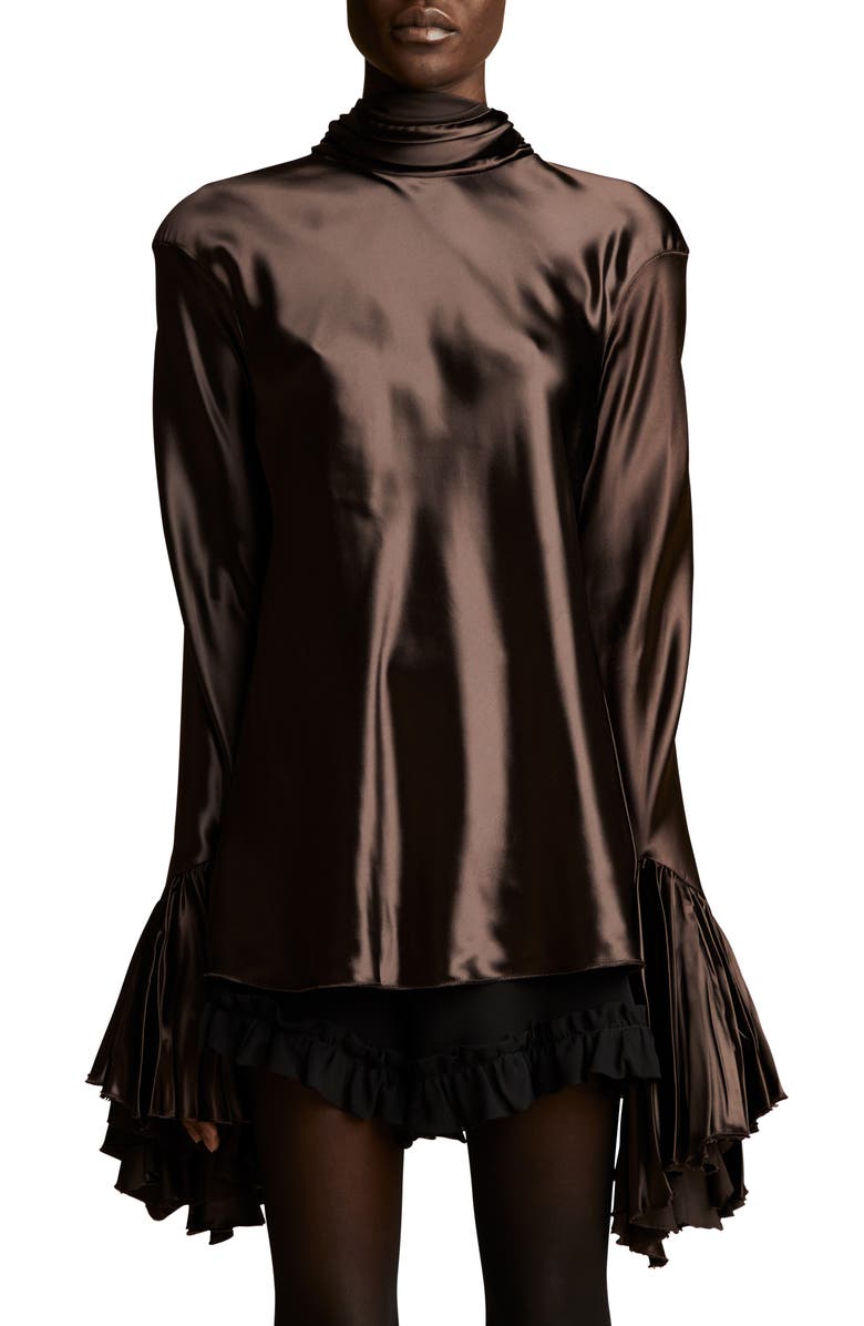 Khaite Amelia Ruffle Cuff Charmeuse Blouse, Main, color, 