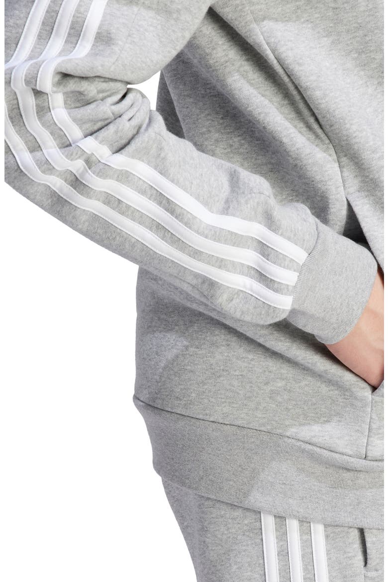Essentials 3-Stripe Fleece Hoodie, Alternate, color, MEDIUM GREY HEATHER