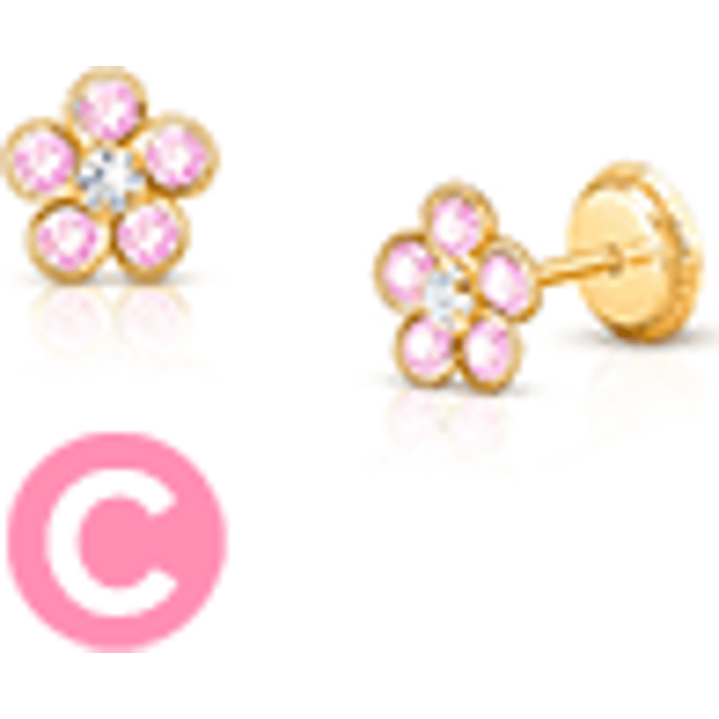 Tiny Blessings Children's 14k Gold Flower Girl Studs Screw Back Earrings In Multi