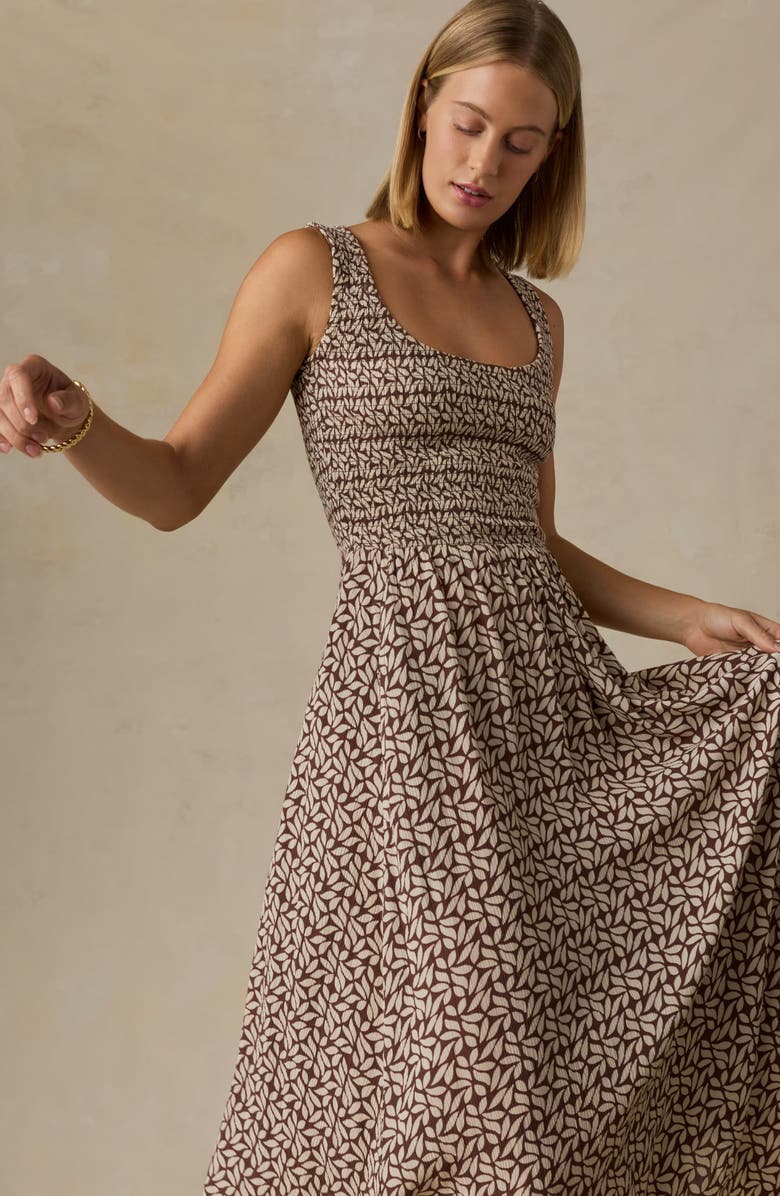 Faherty Sophia Smocked Sleeveless Dress, Alternate, color, Chocolate Petal