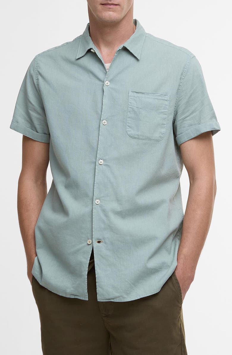 Barbour Nelson Garment Dye Cotton & Linen Camp Shirt, Main, color, Pale Apple