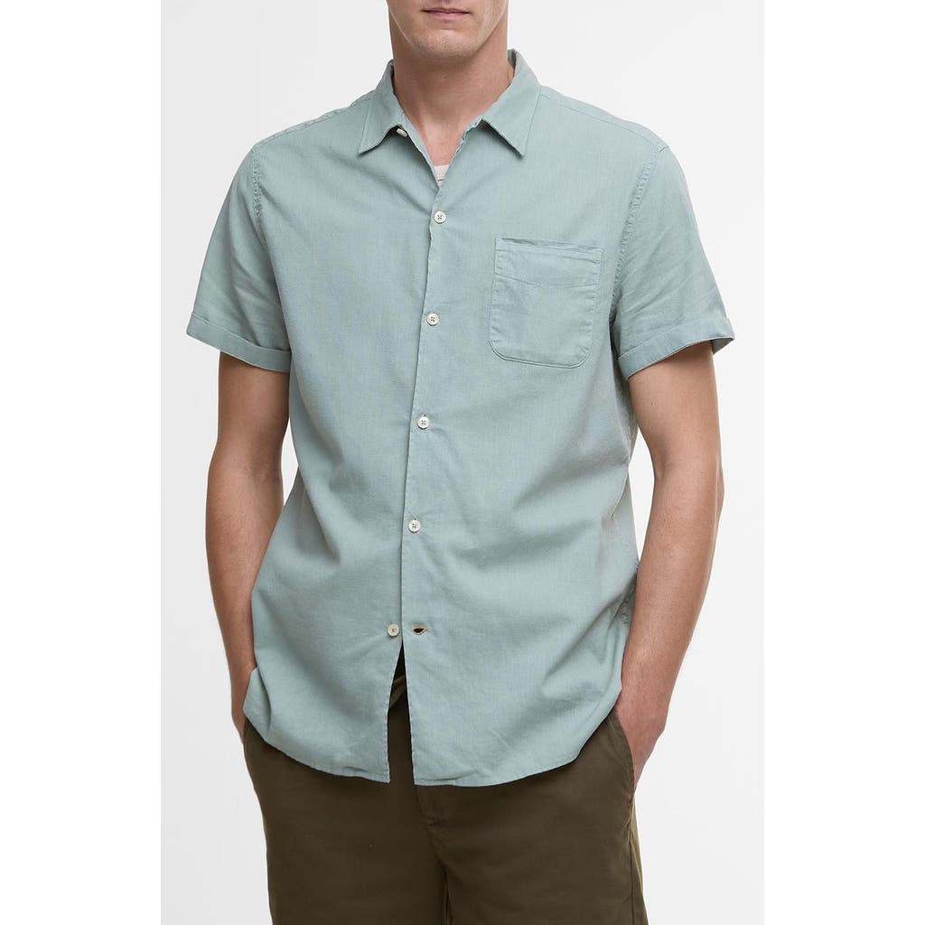 Barbour Nelson Garment Dye Cotton & Linen Camp Shirt In Pale Apple