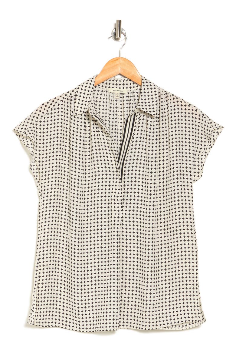 Short Sleeve Popover Blouse, Alternate, color, IVRY/ BLCK MDM STAR DOT