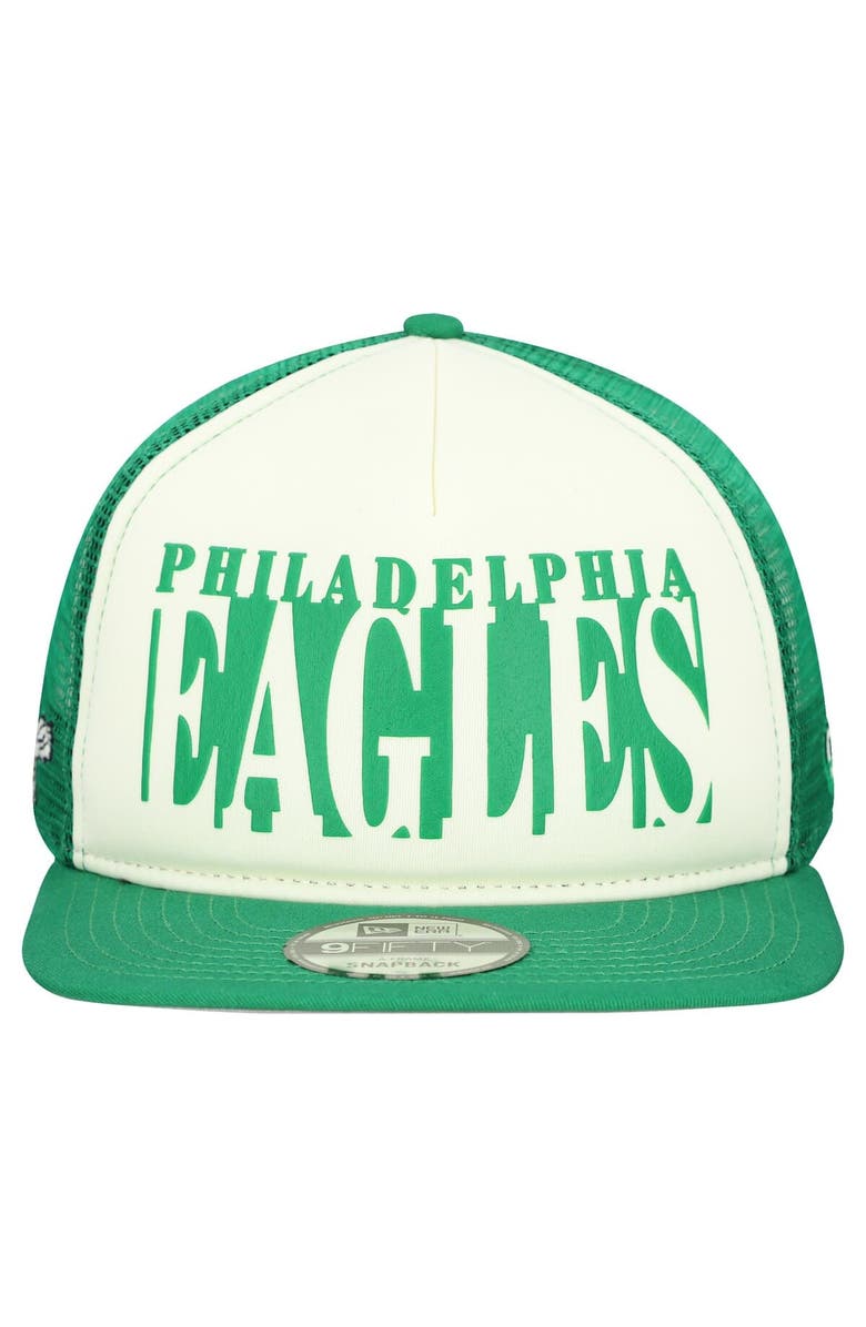 New Era Men
s New Era Cream/Kelly Green Philadelphia Eagles Throwback Cutout A-Frame 9FIFTY Snapback Hat, Alternate, color, Cream