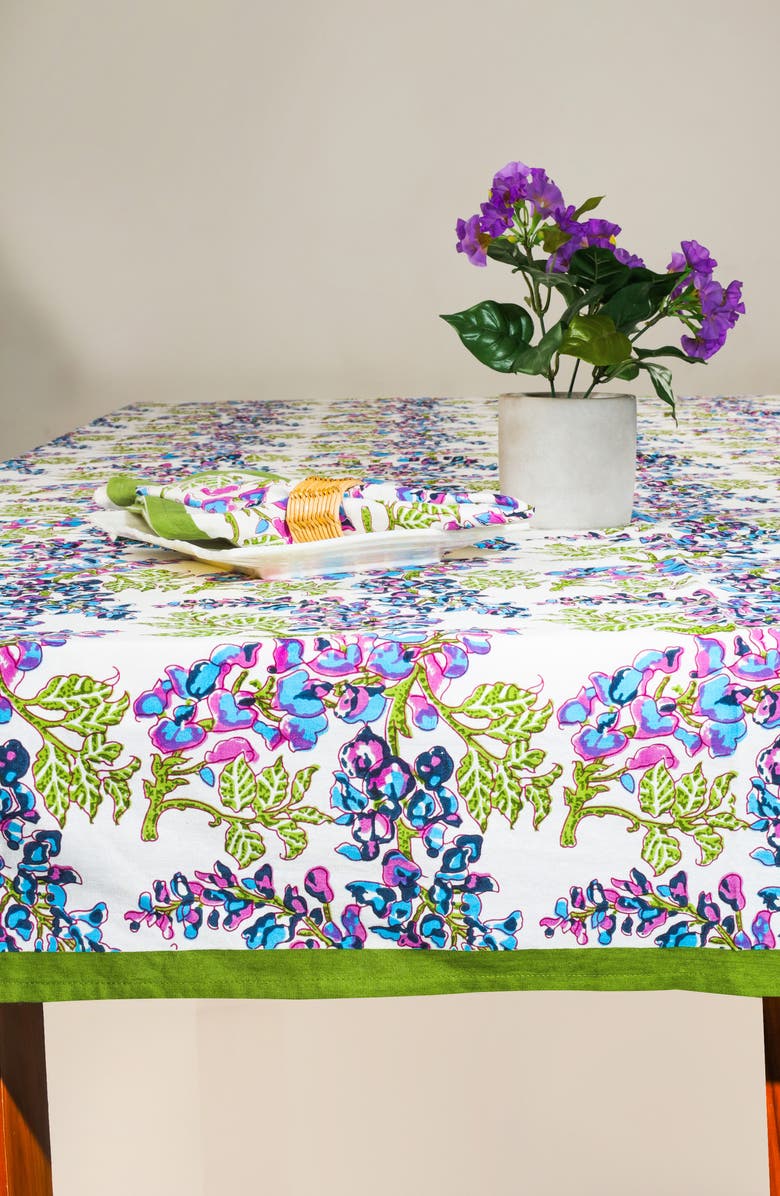 Tiramisu Print Cotton Tablecloth, Alternate, color, Green/ Blue
