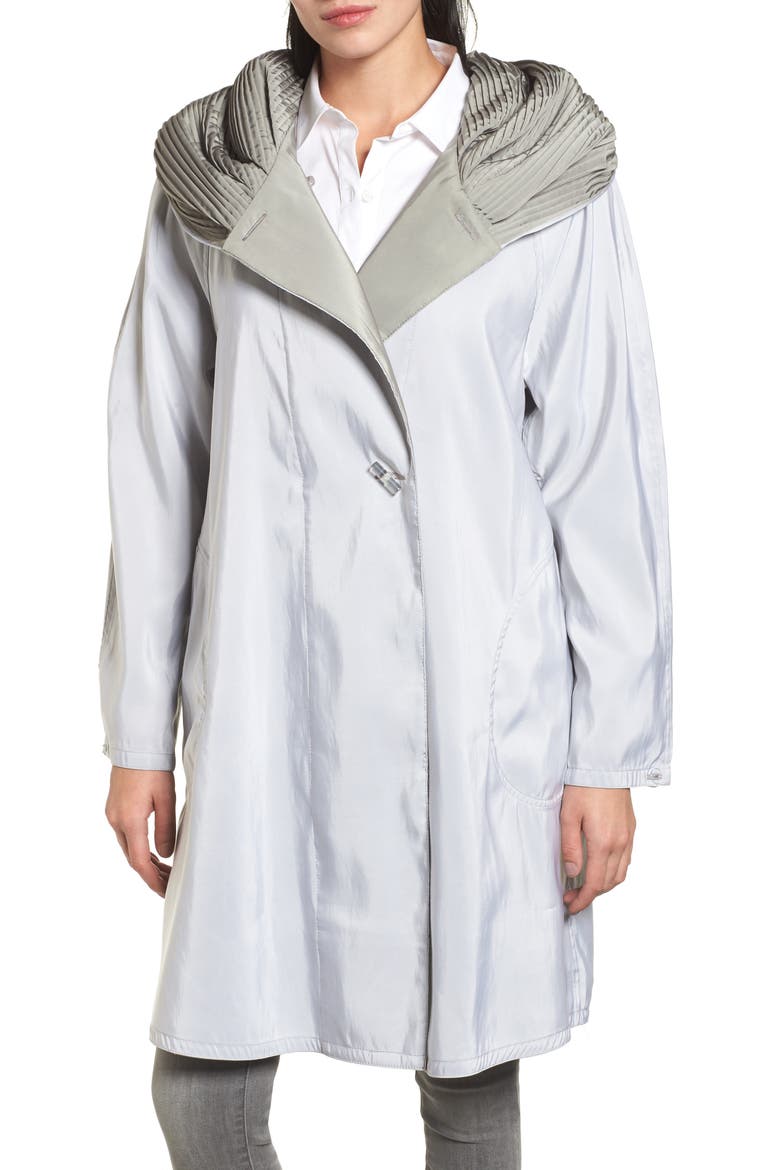 Reversible Pleat Hood Packable Travel Coat, Main, color, DOVE