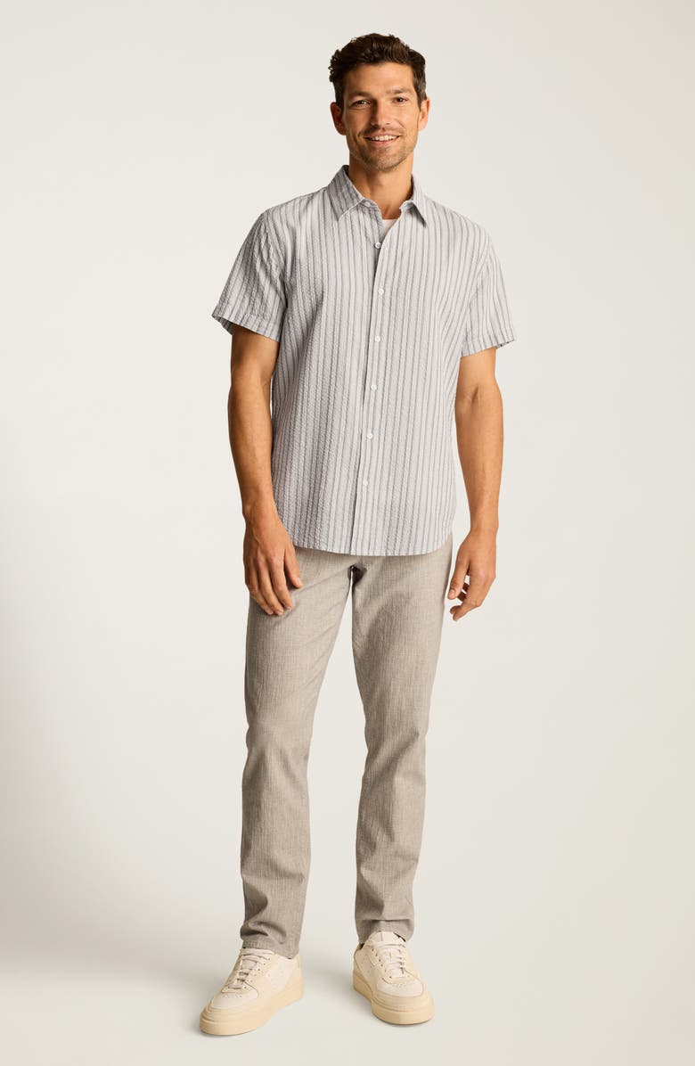 Bonobos Riviera Slim Fit Stripe Short Sleeve Seersucker Button-Up Shirt, Alternate, color, Harlton Stripe Green