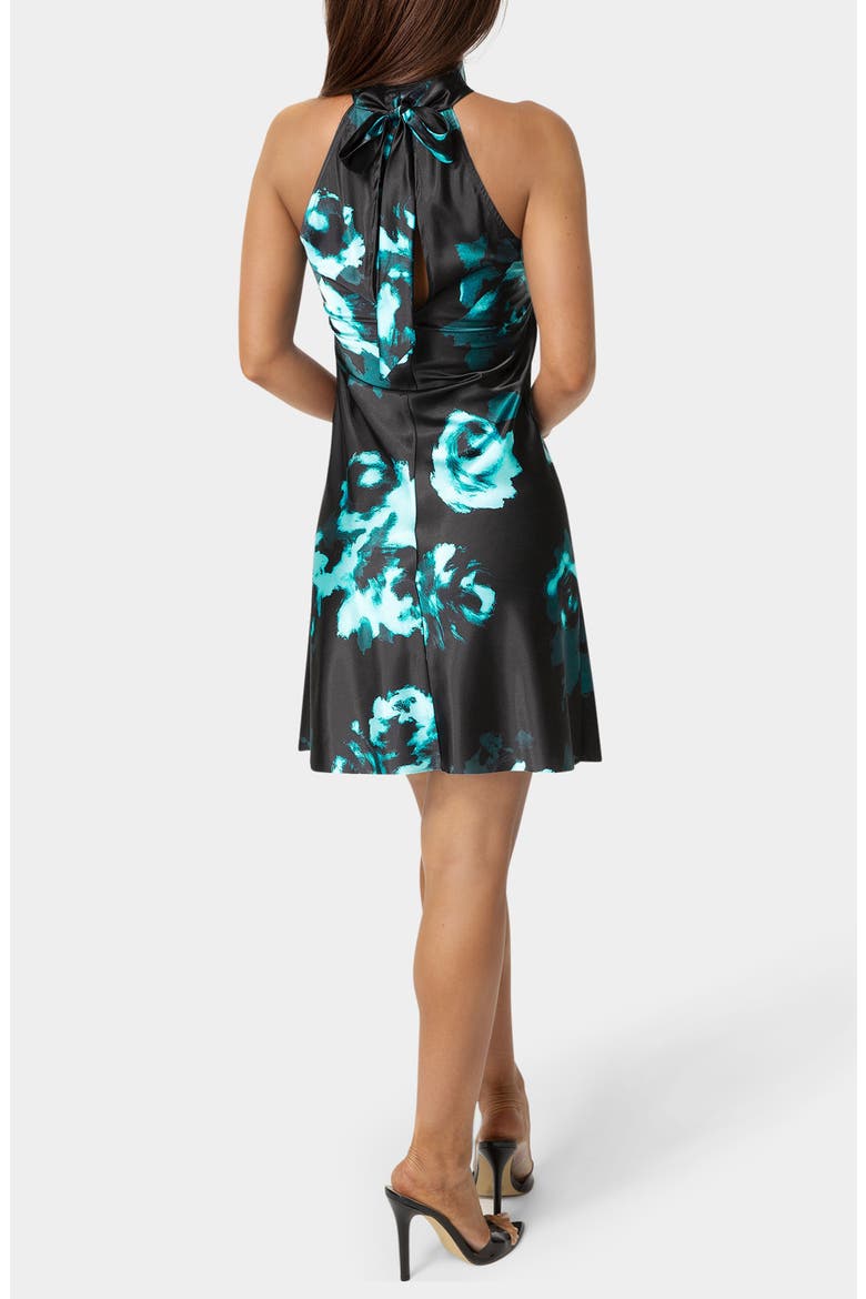 Satin Mock Neck Bow Back Minidress, Alternate, color, NAVY MULTI