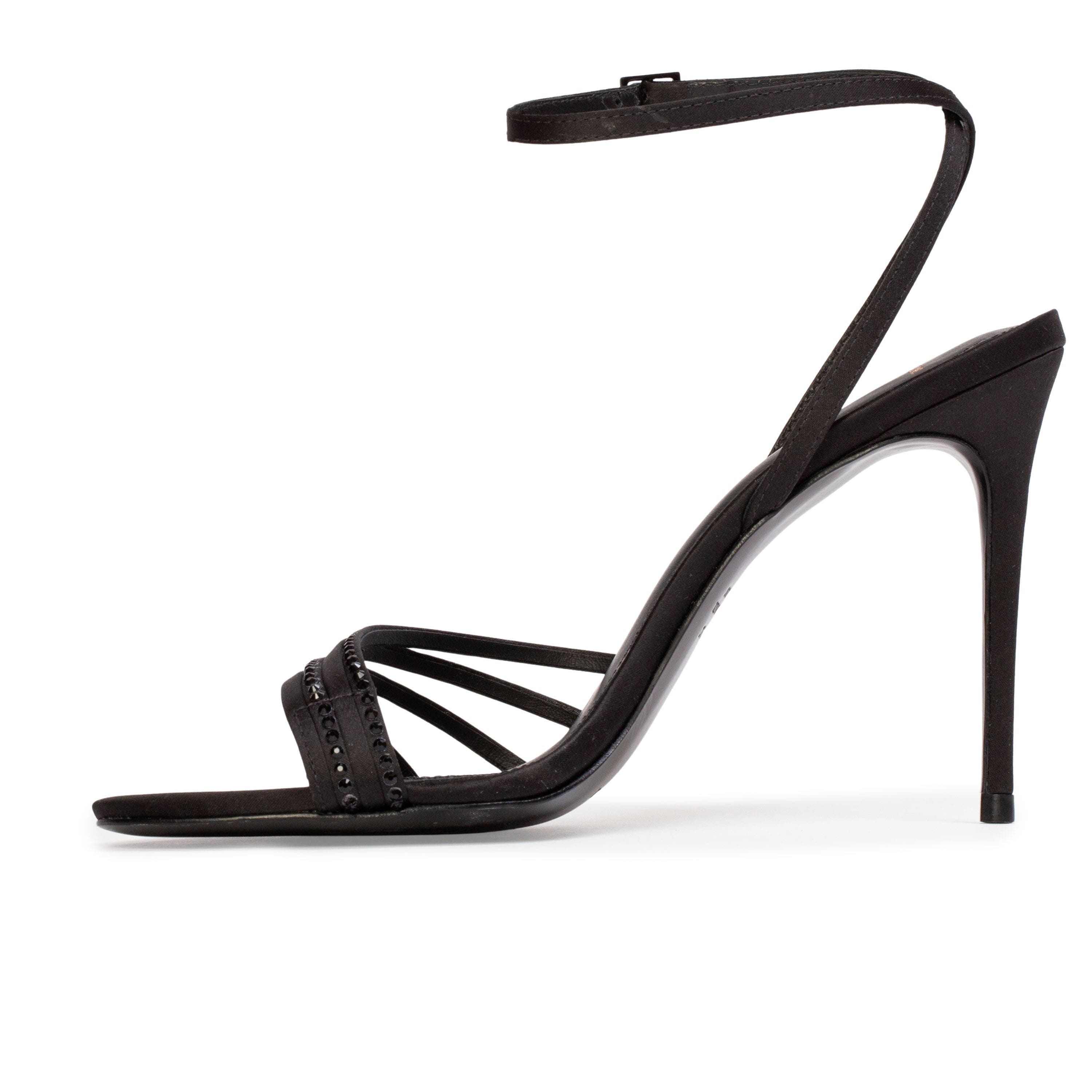 BLACK SUEDE STUDIO Ella 100 Strappy Sandal, Alternate, color, Black Satin Embellished