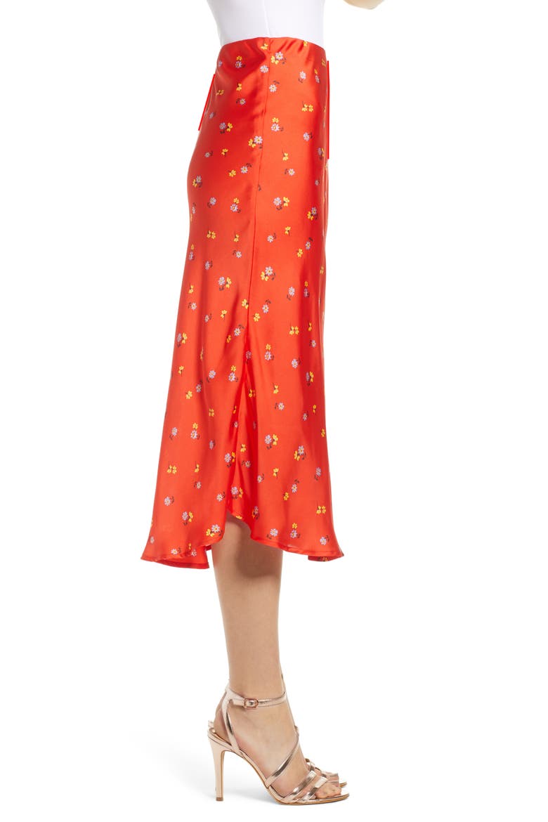 Satin Midi Skirt, Alternate, color, RED DITSY PRINT