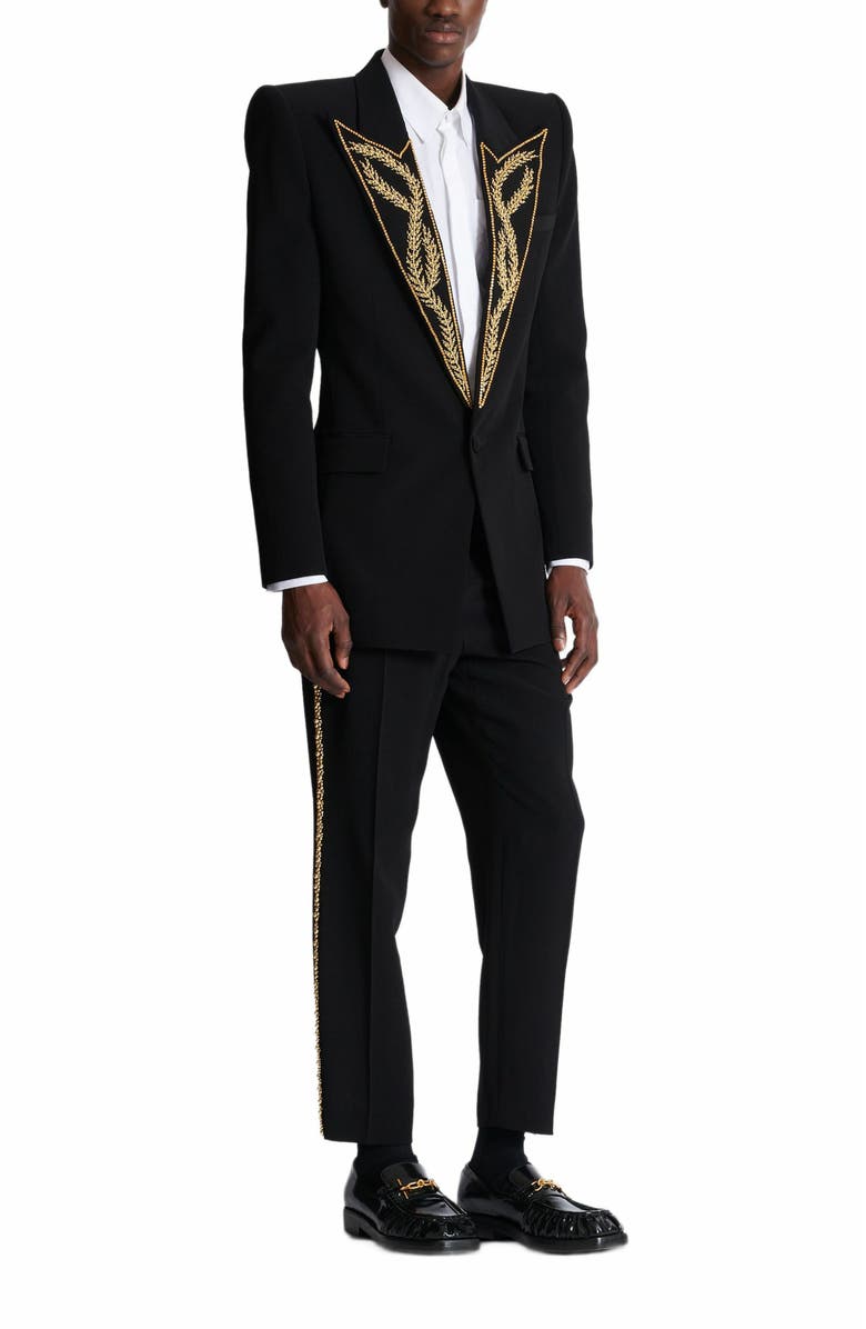 Balmain 1-Button Jacket With Embroidered Collar, Main, color, Black