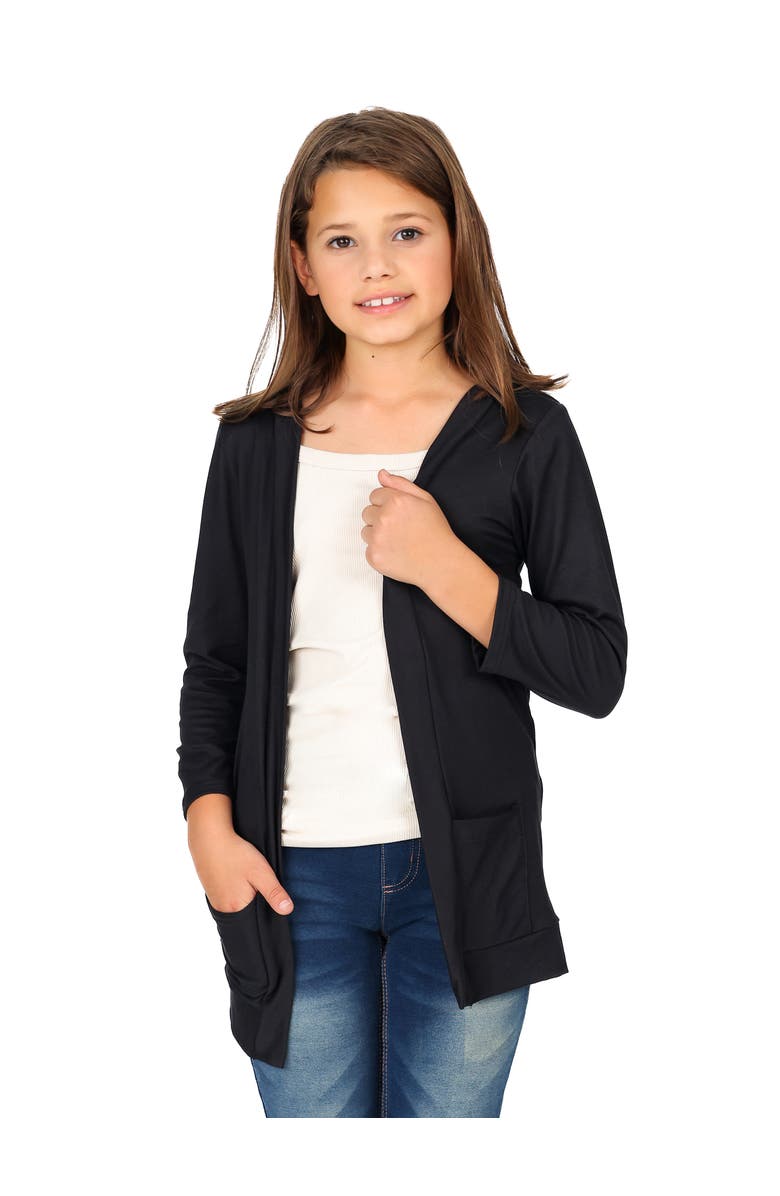 24sevenKid Open Front Long Sleeve Pocket Cardigan, Alternate, color, Black