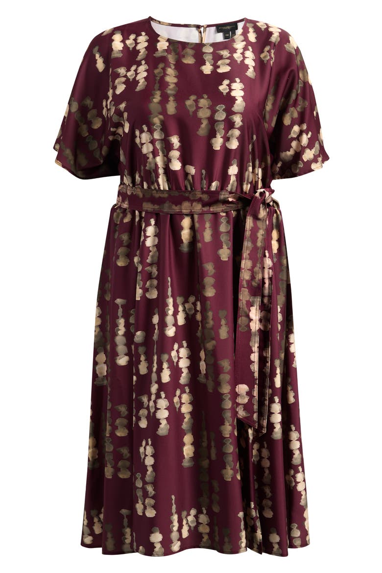 Print Stretch Satin Midi Dress, Alternate, color, BLACK CHERRY