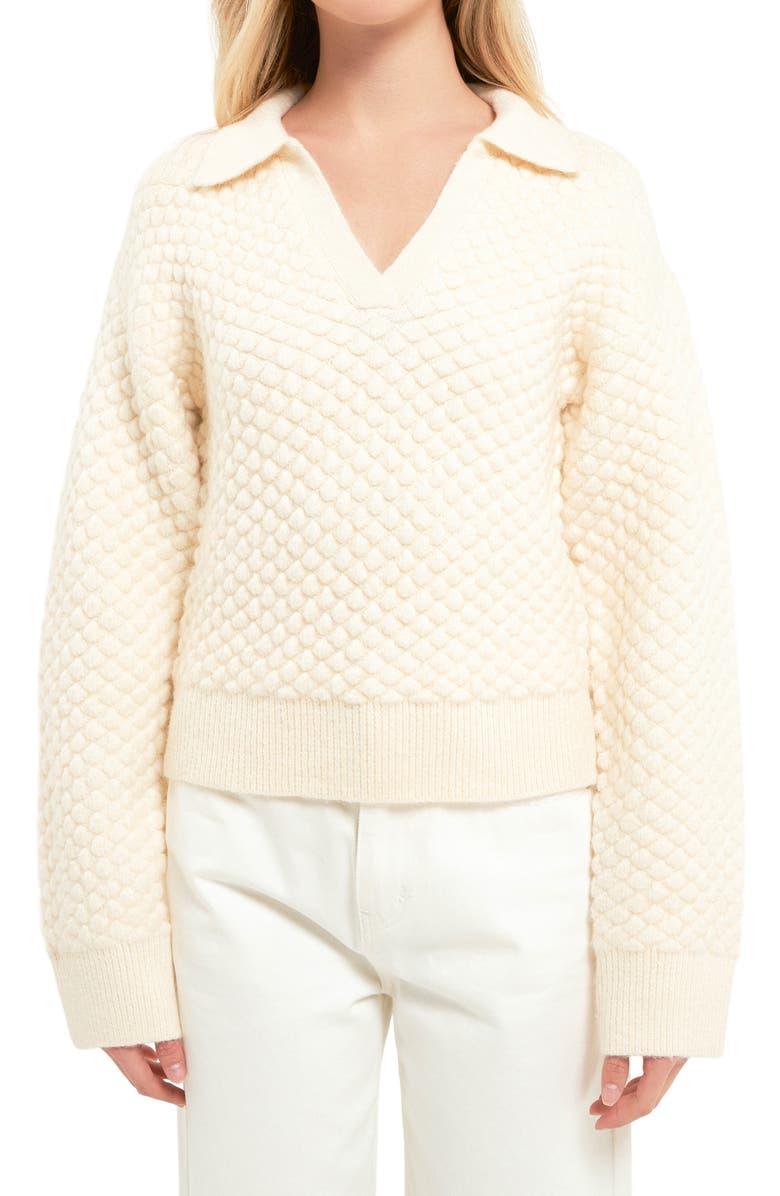 English Factory Textured V-Neck Sweater, Main, color, Ivory