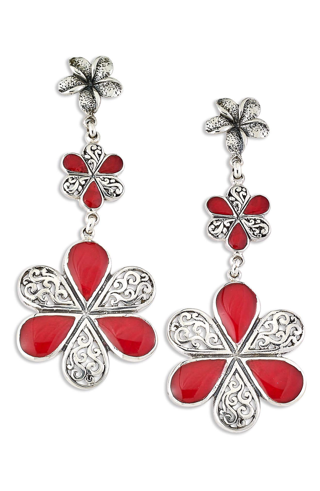 SAMUEL B. Engraved Coral Flower Drop Earrings