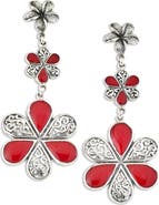 SAMUEL B. Engraved Coral Flower Drop Earrings