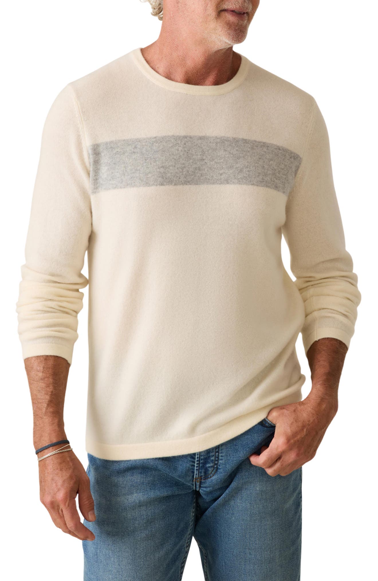 Faherty Cashmere Stripe Crewneck Sweater