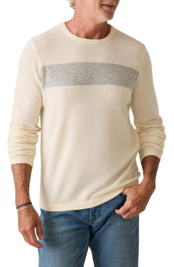 Faherty Cashmere Stripe Crewneck Sweater In Neutral