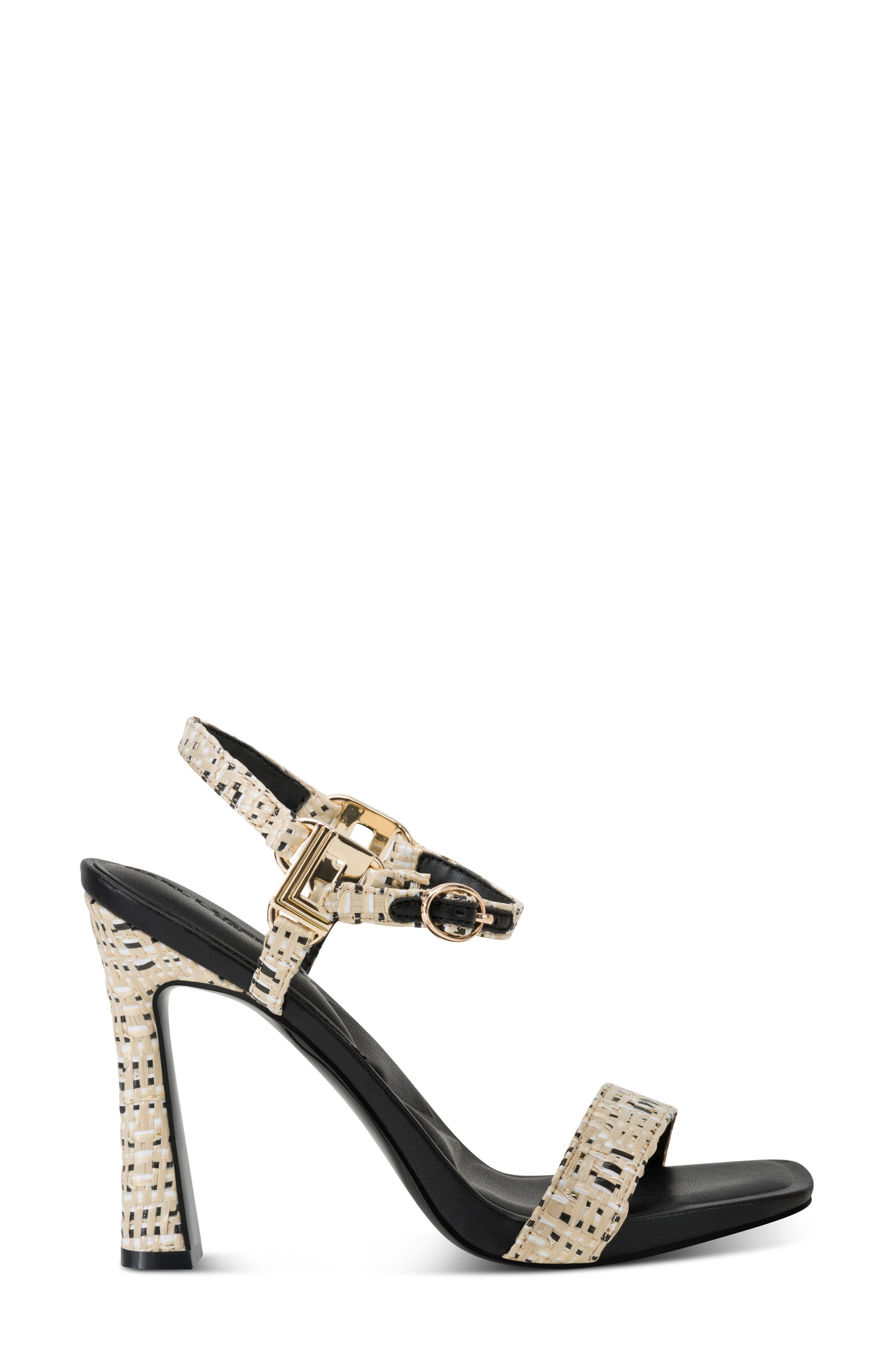 KARL LAGERFELD PARIS Cybil Ankle Strap Sandal, Alternate, color, Natural/ Black
