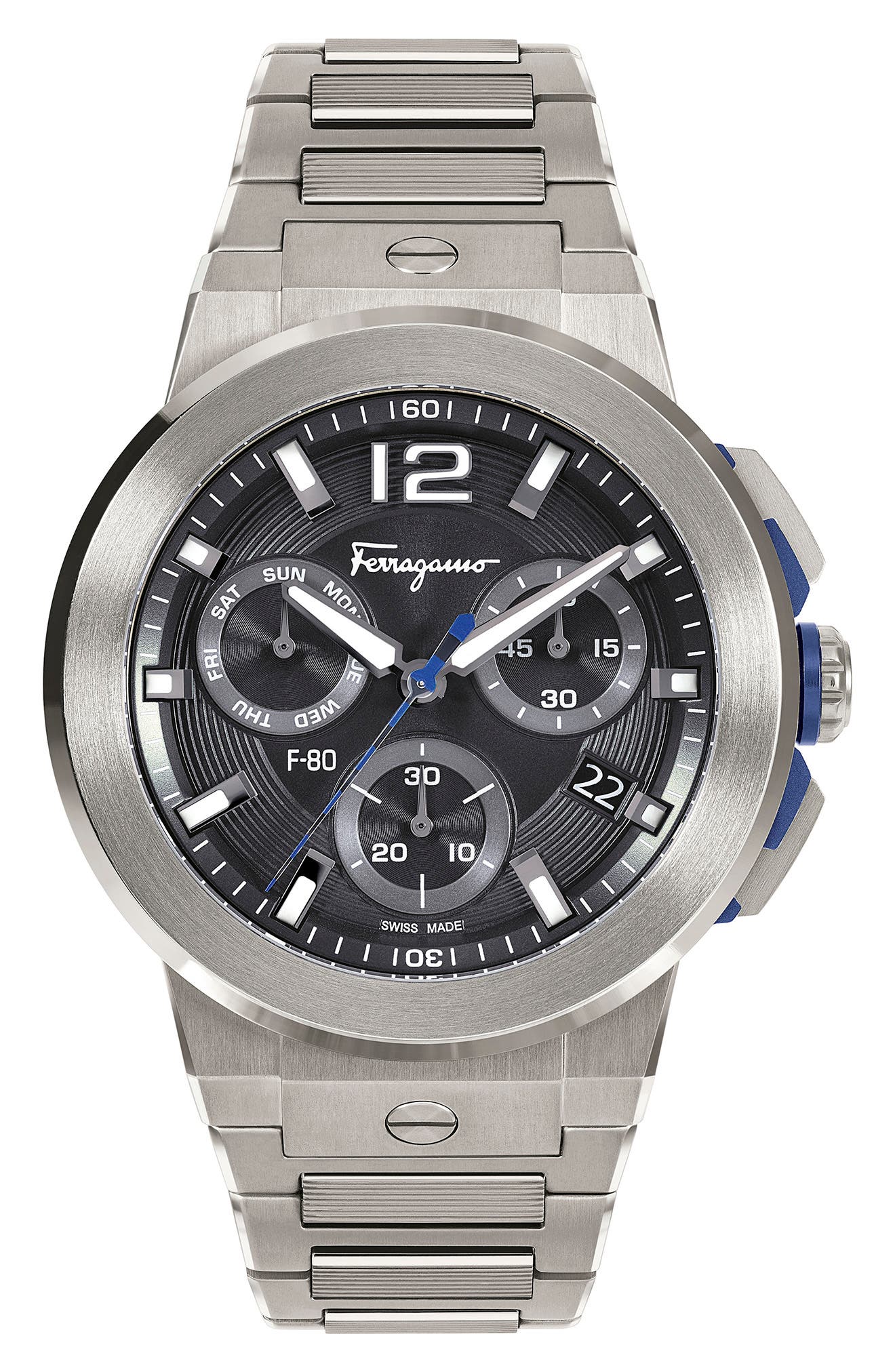 FERRAGAMO F-80 Titanium Tech Chronograph Bracelet Watch, 44mm