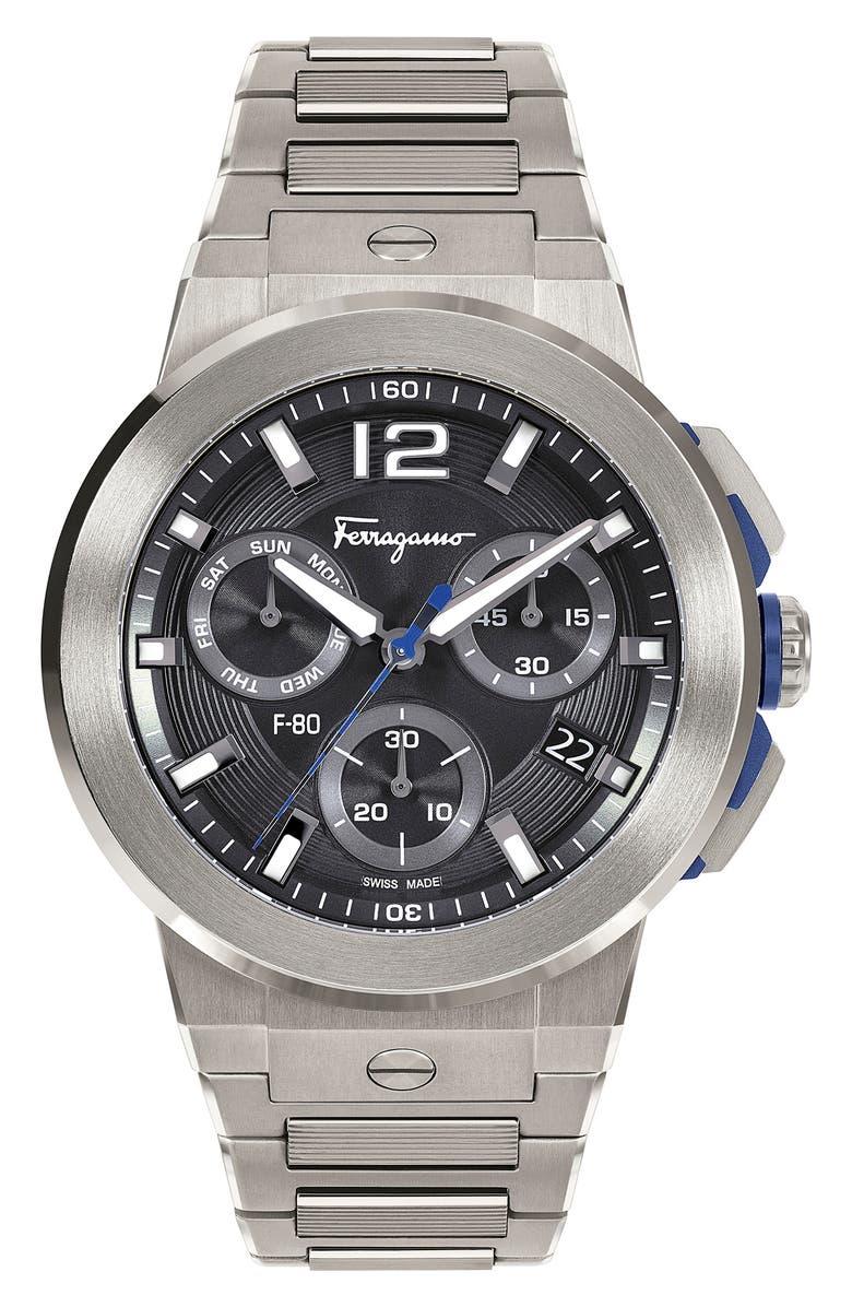 FERRAGAMO F-80 Titanium Tech Chronograph Bracelet Watch, 44mm, Main, color,